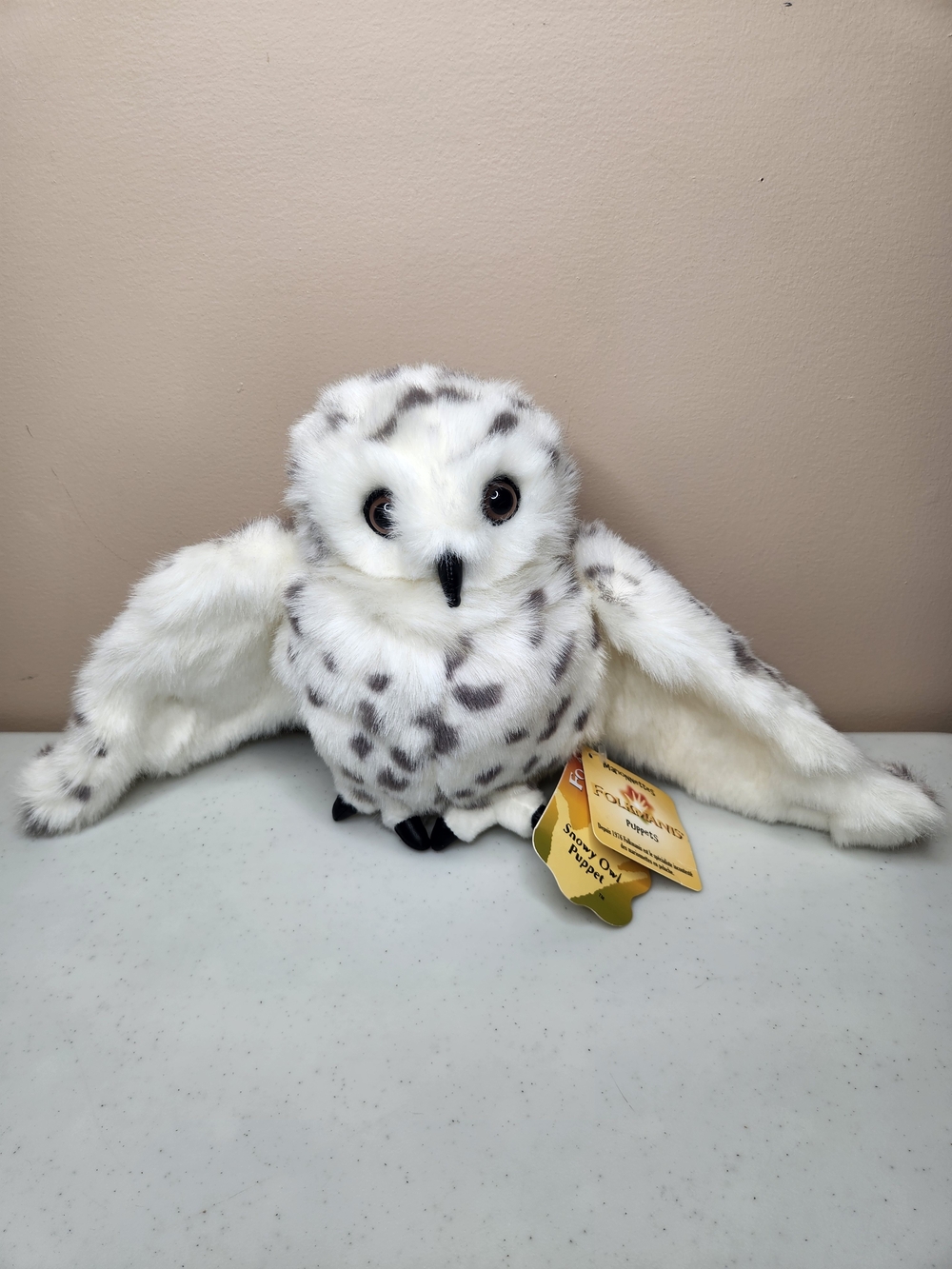 Folkmanis Snowy Owl #2236 Turning Head Puppet Plush w/ Tags 21" Wingspan
